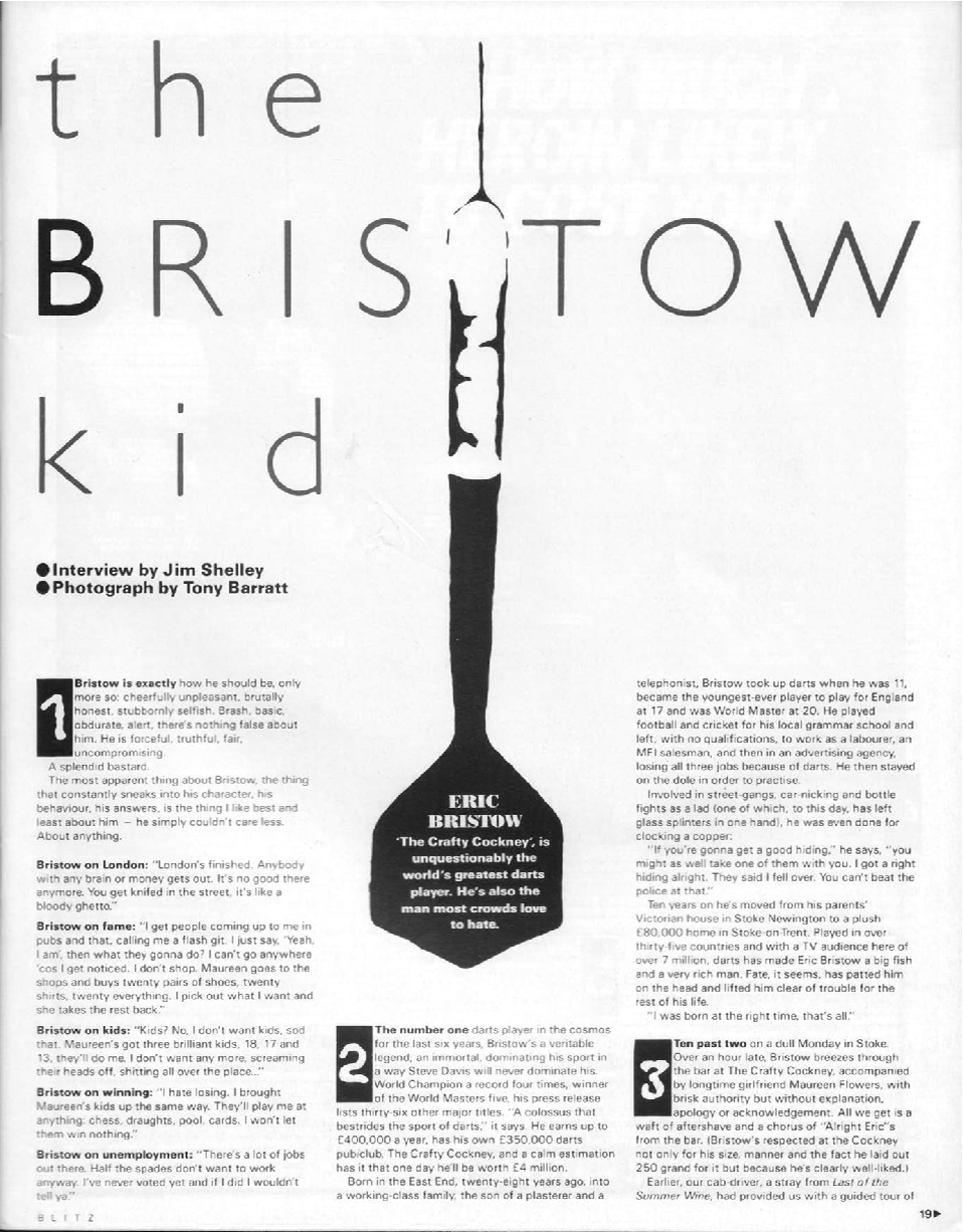 BLITZ 36 Nov 1985 Eric Bristow interview by Jim Shelley