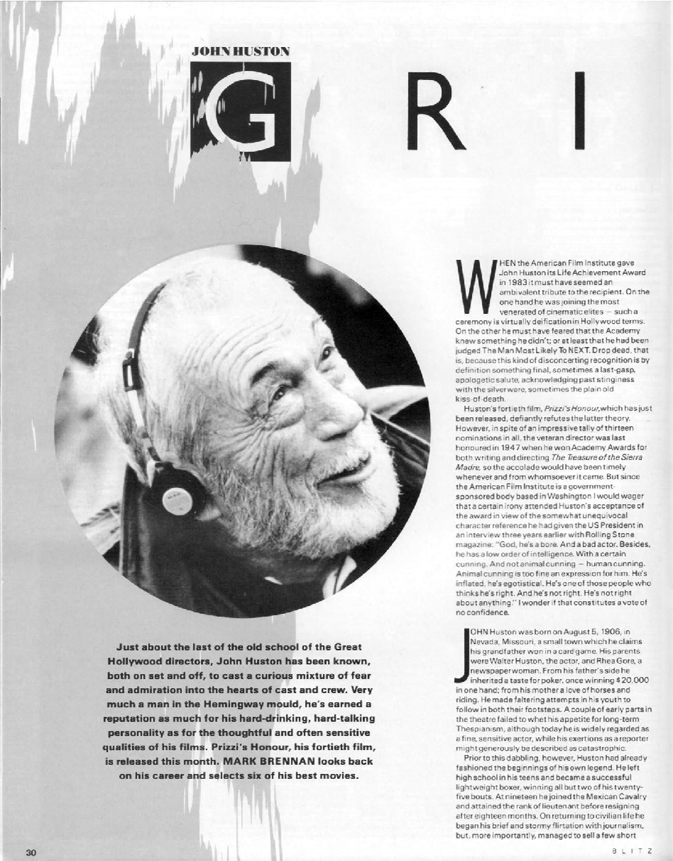 BLITZ 36 Nov 1985 John Huston interview by Mark Brennan