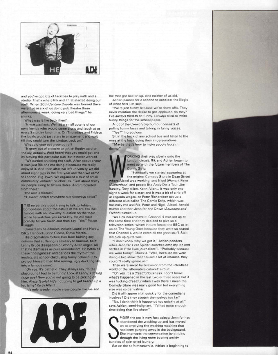 BLITZ 36 Nov 1985 Adrian Edmondson photograph by Richard Croft interview by William Shaw