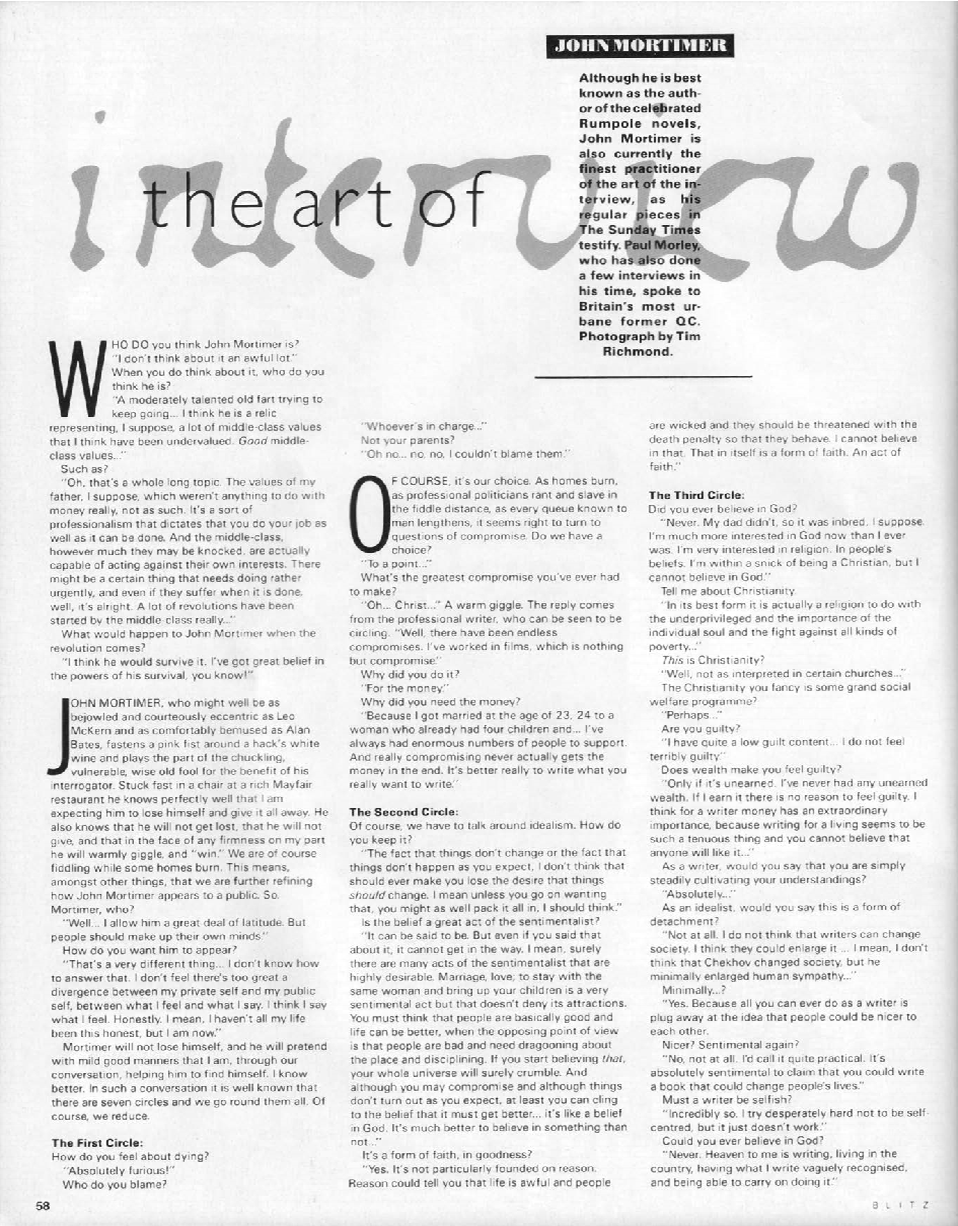 BLITZ 36 Nov 1985 John Mortimer interview by Paul Morley