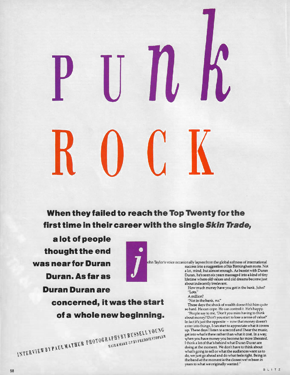 BLITZ 54 Jun 1987 Duran Duran interview by Paul Mathur